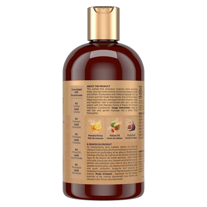 SheaMoisture Manuka Honey and Mafura Oil Intensive Hydration Shampoo for Dry, Damaged Hair with Fig Extract & Baobab Oil Sulfate-Free 384 ml