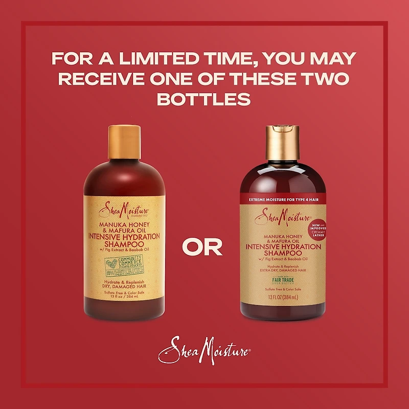 SheaMoisture Miel de Manuka et Huile de Mafura Shampooing Hydratant Intensif pour cheveux secs et endommagés avec extrait de figue et huile de baobab sans sulfates 384 ml
