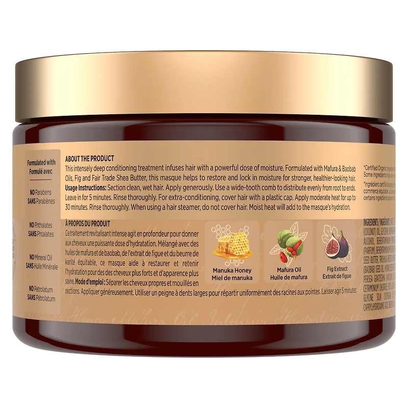 Intensive Hydration Hair Masque hair treatment for dry, damaged hair Manuka Honey & Mafura Oil deep conditioning treatment with fig extract 326 g