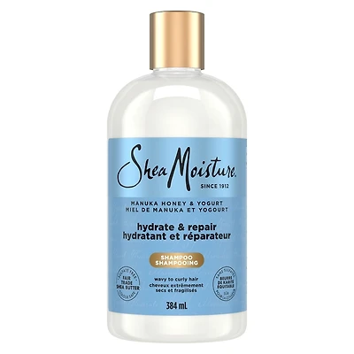 SheaMoisture Miel de Manuka et Yogourt Shampooing Hydratant et Réparateur sans sulfates pour cheveux bouclés et ondulés endommagés avec huiles de mafura et de baobab 384 ml