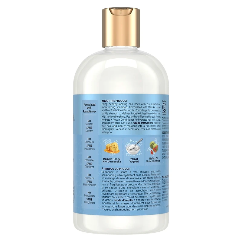 SheaMoisture Manuka Honey & Yogurt Hydrate & Repair Sulfate-Free Shampoo for Damaged Wavy & Curly hair with Mafura & Baobab Oils 384 ml