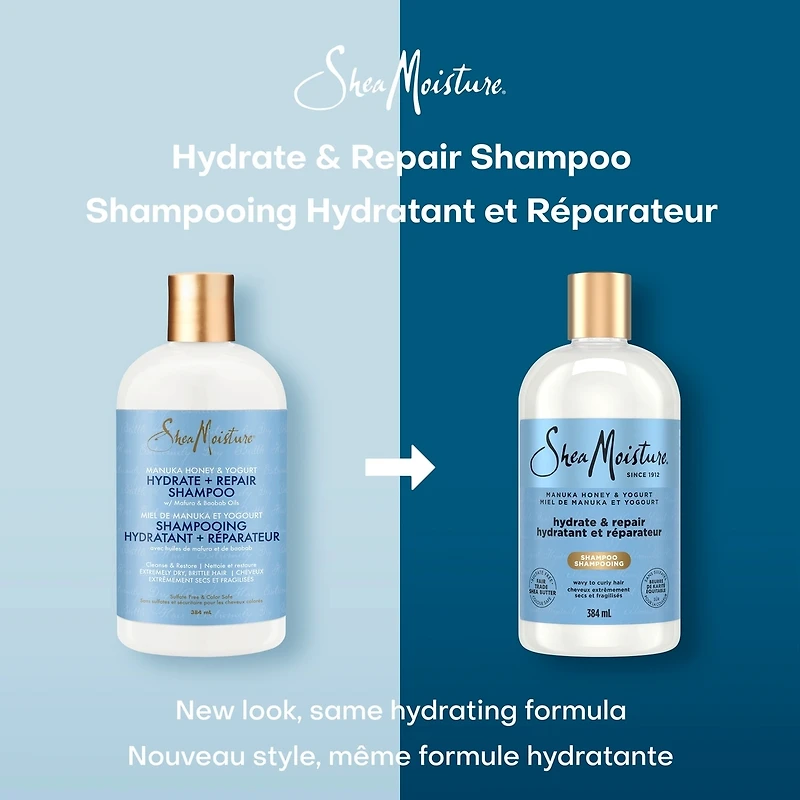 SheaMoisture Manuka Honey & Yogurt Hydrate & Repair Sulfate-Free Shampoo for Damaged Wavy & Curly hair with Mafura & Baobab Oils 384 ml