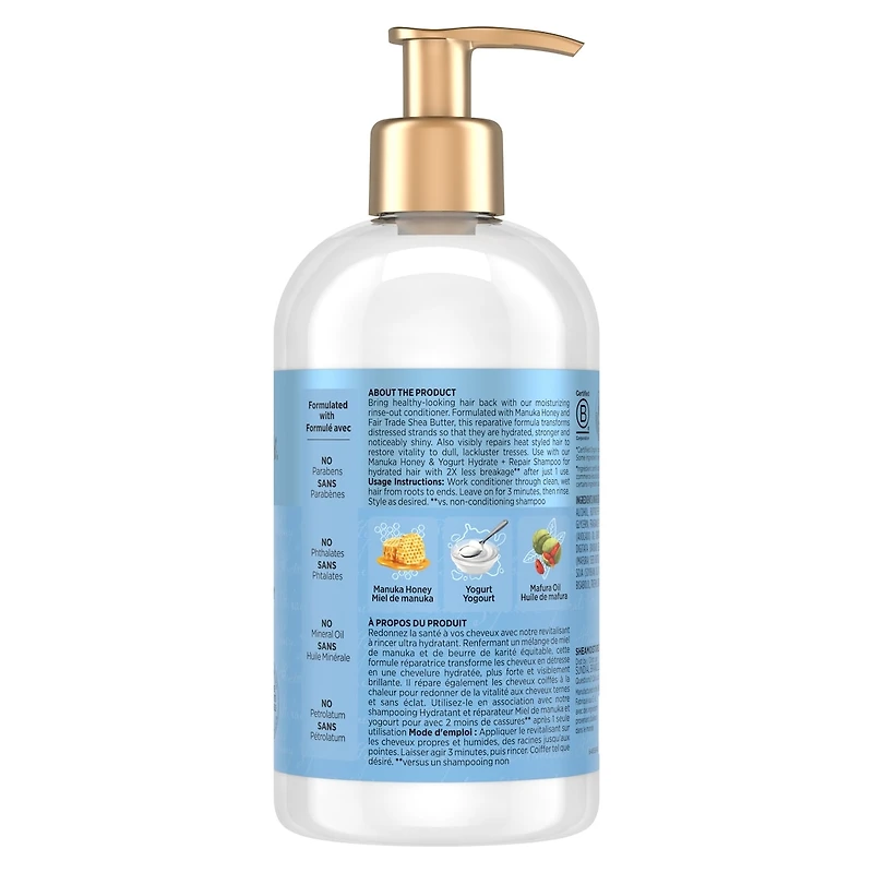 SheaMoisture Manuka Honey & Yogurt Hydrate & Repair Conditioner for Damaged Wavy & Curly hair with Mafura & Baobab Oils 384 ml