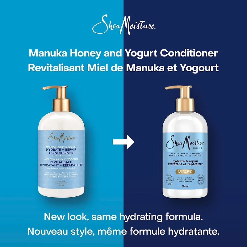 SheaMoisture Manuka Honey & Yogurt Hydrate & Repair Conditioner for Damaged Wavy & Curly hair with Mafura & Baobab Oils 384 ml