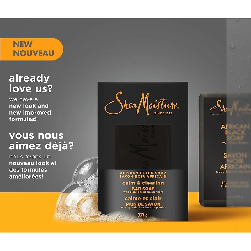 SheaMoisture  Savon en barre Apaise et Clarifie Savon Noir Africain avec des nutriments au beurre de karité hydratants  pendant 24 heures pour une peau saine et éclatante, 227g