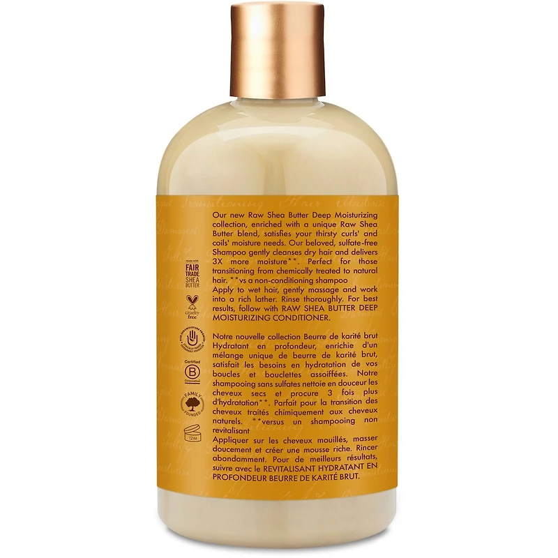 SheaMoisture Beurre de Karité Brut Shampooing Hydratant en Profondeur sans sulfates pour cheveux secs et endommagés avec algues de mer et huile d'argan 384 ml