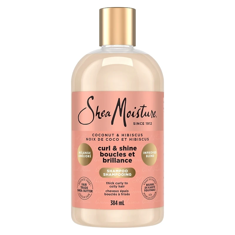 SheaMoisture Coconut & Hibiscus Curl and Shine Shampoo for Thick Curly hair with Silk Protein & Neem Oil Sulfate Free 384 ml