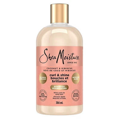 SheaMoisture Noix de Coco et Hibiscus Shampooing Boucles et Brillance pour cheveux épais et bouclés avec protéine de soie et huile de margousier sans sulfates 384 ml