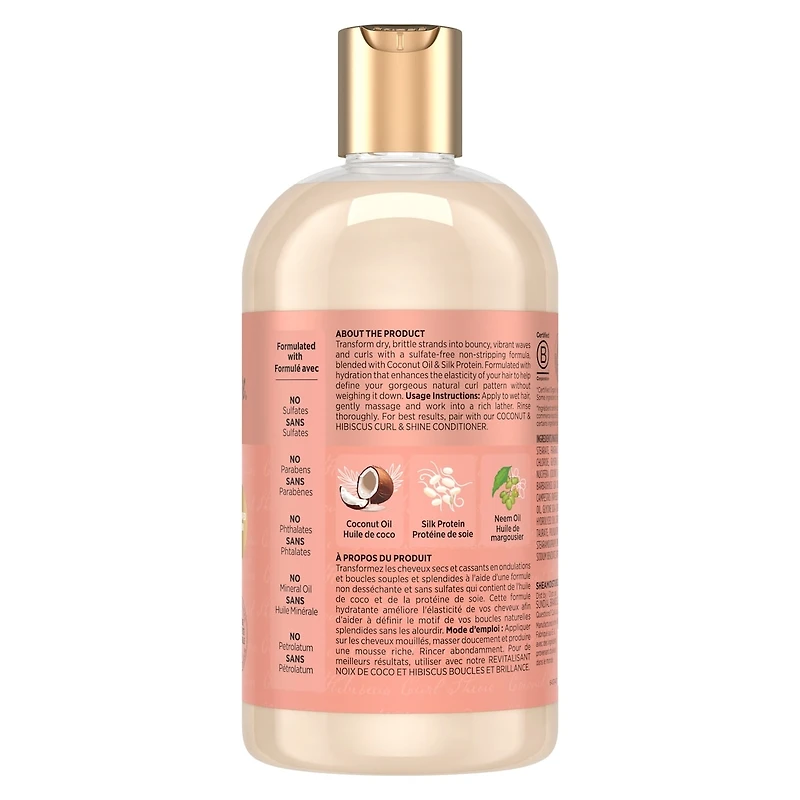 SheaMoisture Coconut & Hibiscus Curl and Shine Shampoo for Thick Curly hair with Silk Protein & Neem Oil Sulfate Free 384 ml