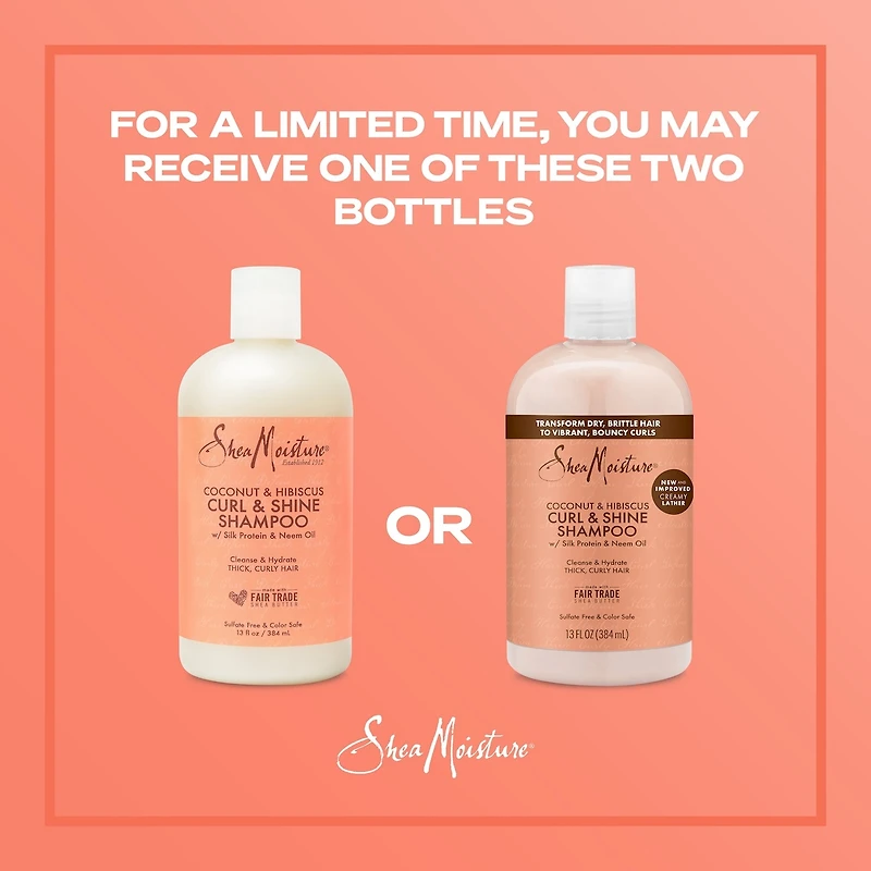 SheaMoisture Noix de Coco et Hibiscus Shampooing Boucles et Brillance pour cheveux épais et bouclés avec protéine de soie et huile de margousier sans sulfates 384 ml