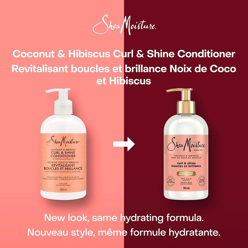 SheaMoisture Noix de Coco et Hibiscus Revitalisant Boucles et Brillance pour cheveux épais et bouclés avec protéine de soie et huile de margousier pour hydrater et adoucir 384 ml