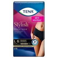 TENA Stylish Black Underwear Maximum Absorbency, Large, 16 Count