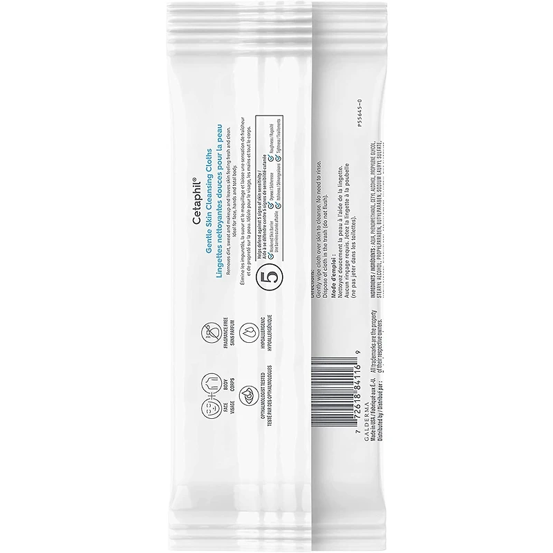 Gentle Skin Cleansing Cloths - Face and Body Wipes - Removes Dirt, Oil and makeup, 10 Count