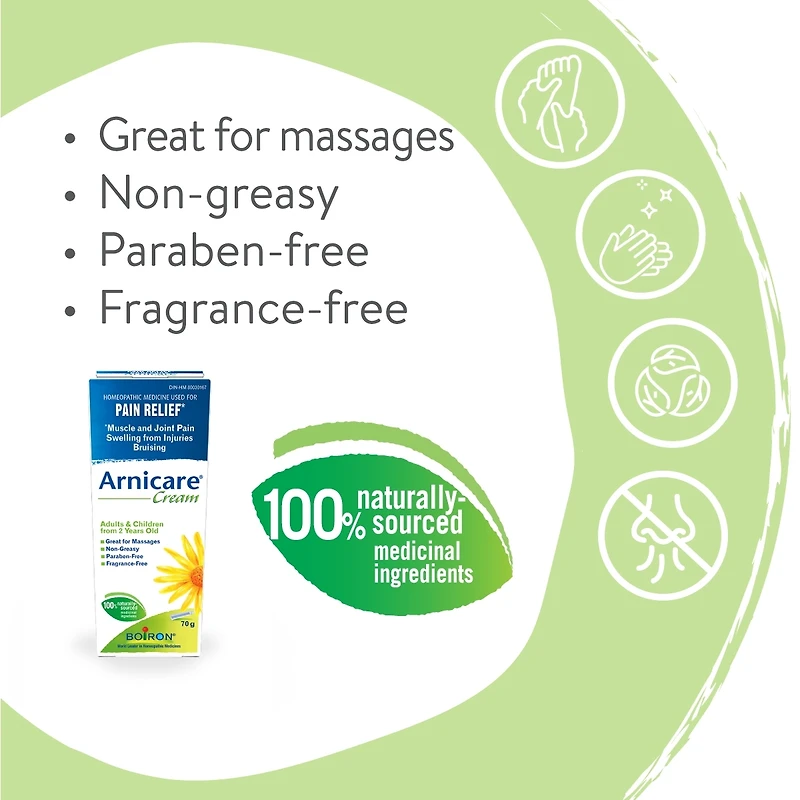 Arnicare Crème soulage les douleurs musculaires et articulaires et soigne les bleus et les bosses.