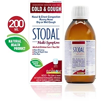 Stodal Multi-symptômes pour la congestion nasale et bronchique, écoulement nasal, toux sèche ou grasse et mal de gorge mineur.