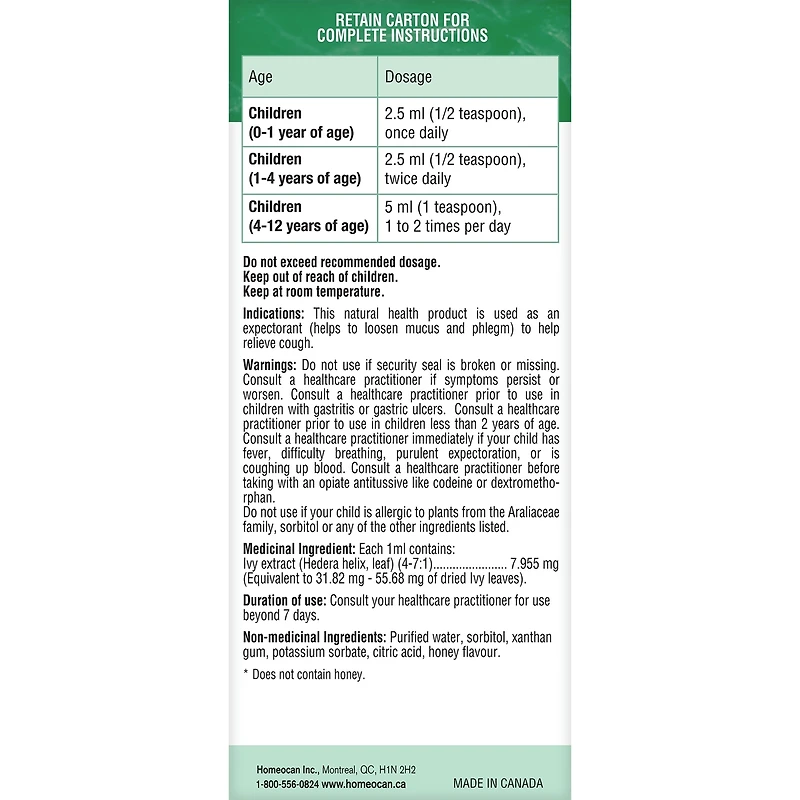Enfants 0-9 Toux et Rhume Sirop herbal