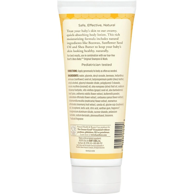 Lait nourrissant original de Burt’s Bees Baby, 170 g