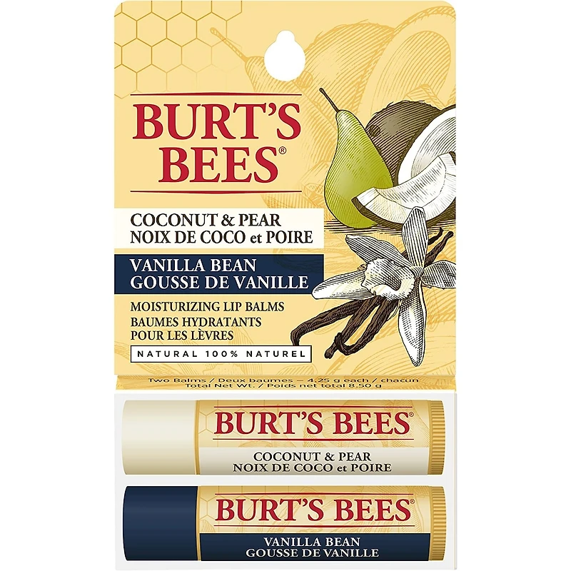 100% Natural Moisturizing Lip Balm, Coconut & Pear and Vanilla Bean