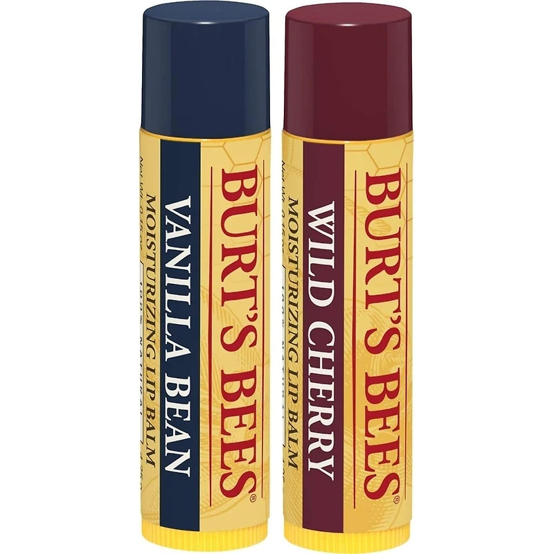 Burt's Bees 100% Natural Origin Moisturizing Lip Balm for Dry Chapped Lips, Get Soft and Hydrated Lips - Pack of 2 - Vanilla Bean & Wild Cherry
