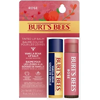 Burt's Bees 100% Natural Origin Moisturizing Lip Balm and Tinted Lip Balm, Hydrates and Softens Dry Lips with Long-Lasting Moisture, Pack of 2 - Vanilla Bean, Rose