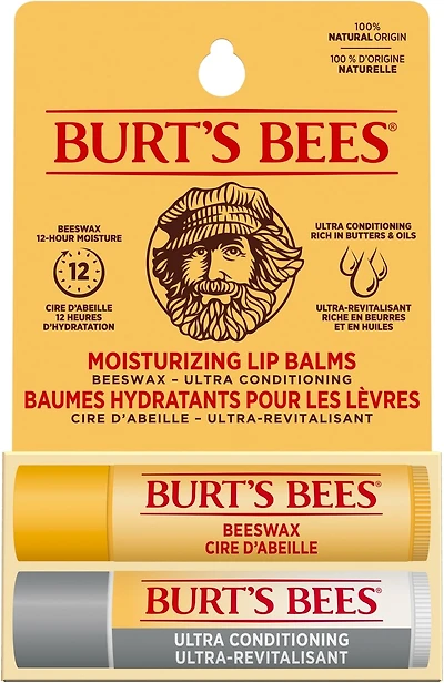 Burt's Bees 100% Natural Origin Moisturizing Lip Balm for Dry Chapped Lips, Get Soft and Hydrated Lips - Pack of 2 - Original Beeswax Lip Repair