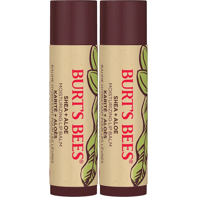 100% Natural Origin Moisturizing Lip Balm, Shea and Aloe, 2 Tubes