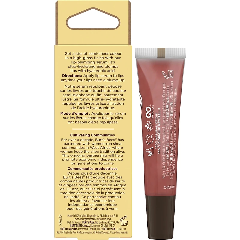 Burt's Bees Shea + Hyaluronic Acid Rose Plumping Lip Serum, Natural Origin Lip Care, 1 Tube