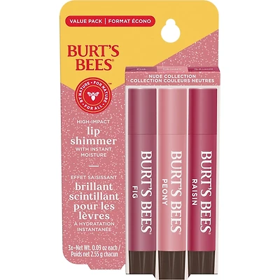 Brillant scintillant pour les lèvres de Burt’s Bees, formule teintée d’origine naturelle à 100 % | Obtenez des lèvres douces et hydratées | Emballage trio − Collection couleurs neutres: Peony, Fig et Raisin