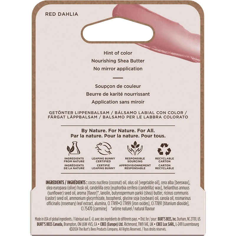 Burt's Bees 100% Natural Origin Moisturizing Tinted Lip Balm, Red Dahlia with Shea Butter