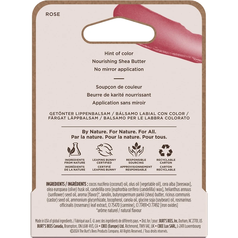 Burt's Bees 100% Natural Origin Moisturizing Tinted Lip Balm, Rose with Shea Butter