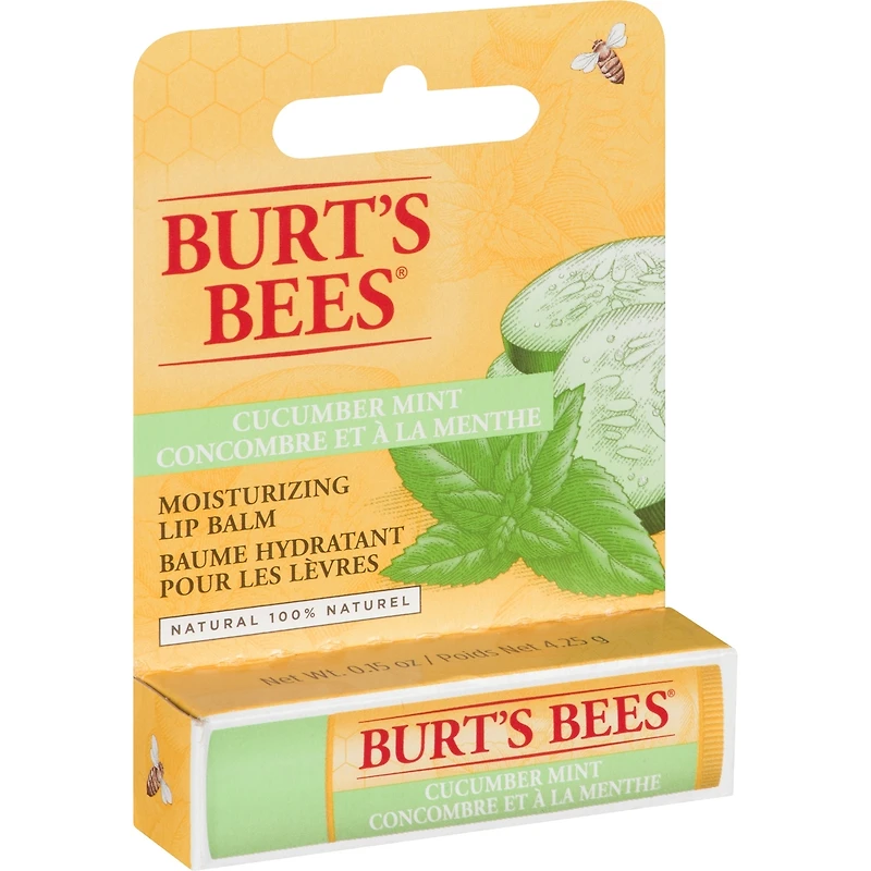 Baume hydratant pour les lèvres d’origine naturelle à 100 % au concombre et à la menthe de Burt’s Bees, 1 tube