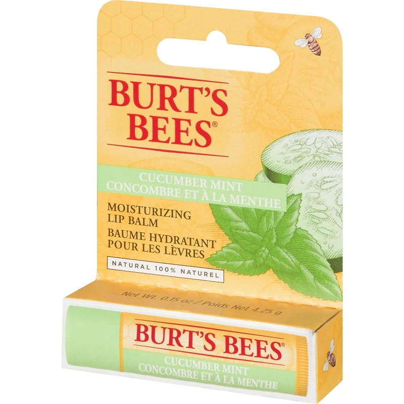Baume hydratant pour les lèvres d’origine naturelle à 100 % au concombre et à la menthe de Burt’s Bees, 1 tube