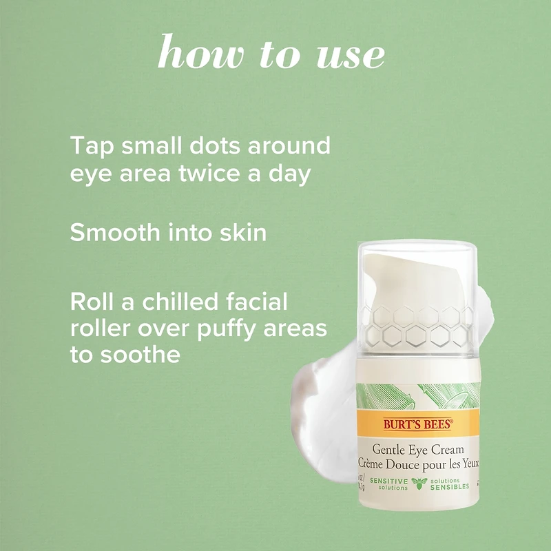 Crème douce pour les yeux, Solutions pour peaux sensibles» de Burt’s Bees® avec aloès et lait de riz
