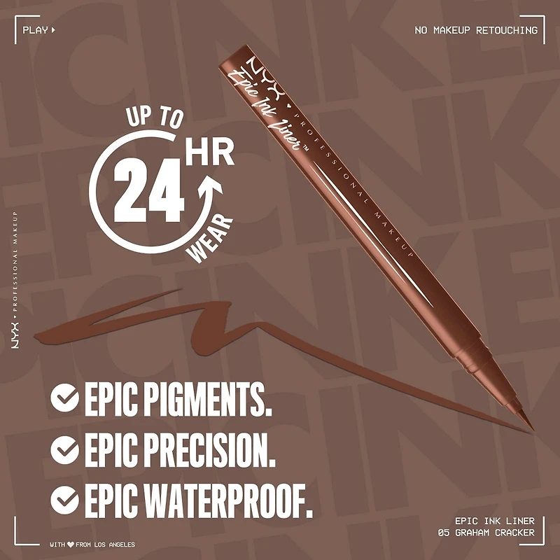 Epic Ink Liner, ligneur liquide hydrofuge, ne s’écaille pas et tache pas, embout pinceau flexible, pigment intense