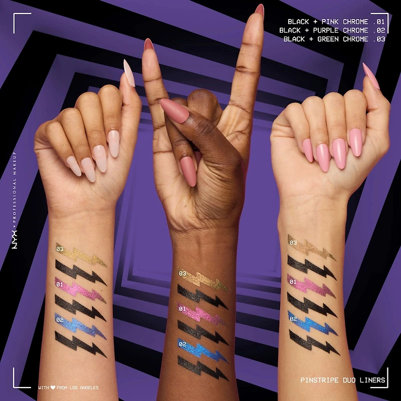 Ligneurs duo Beetlejuice Pin Stripe, Ligneurs double embout noir et chrome