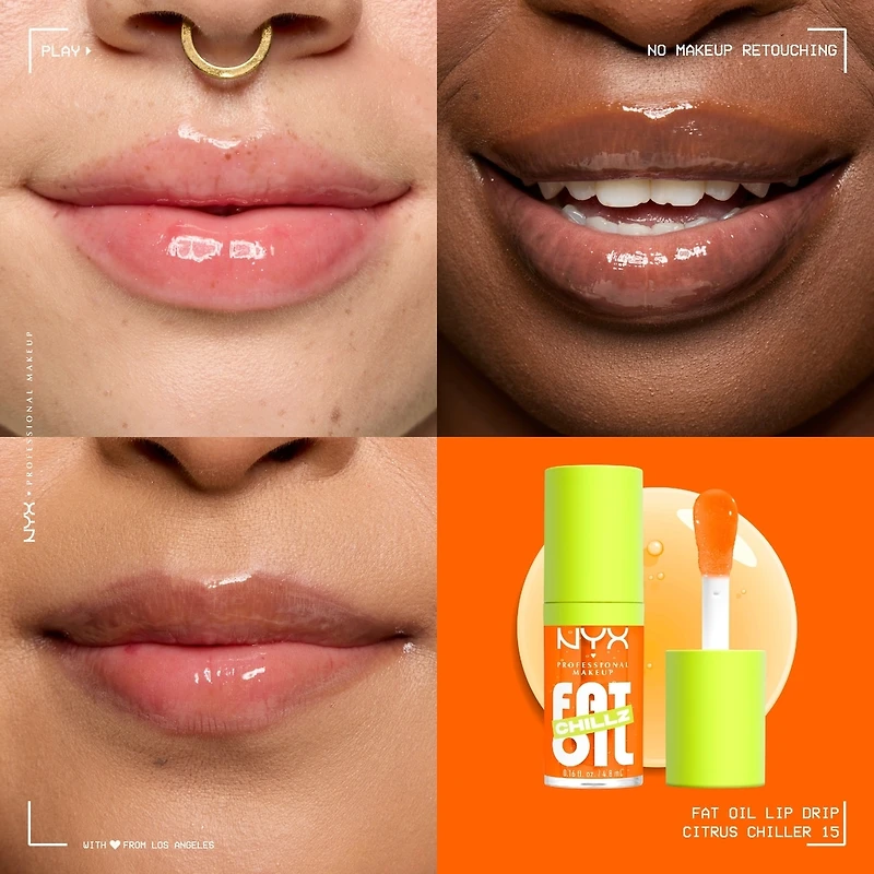 Fat Oil Lip Drip, Gloss, 12 HR Hydration, Non-sticky, High Shine Finish, Comfortable wear, Vegan Formula