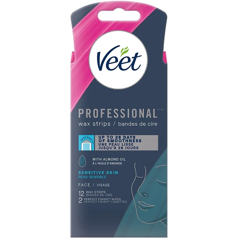 Bandes de cire Veet® ProfessionalMC pour le visage, peaux sensibles, avec huile d’amande