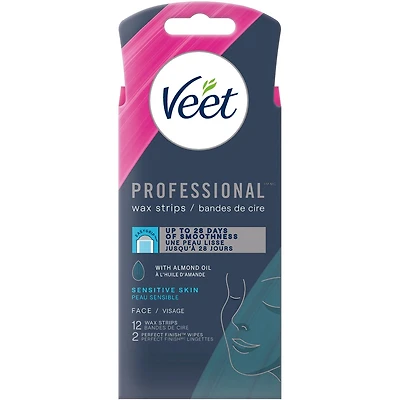 Bandes de cire Veet® ProfessionalMC pour le visage, peaux sensibles, avec huile d’amande