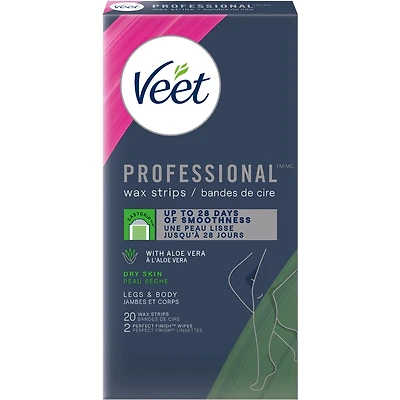 Veet® Professional™ Wax Strips, For Legs & Body, Dry Skin, With Aloe Vera