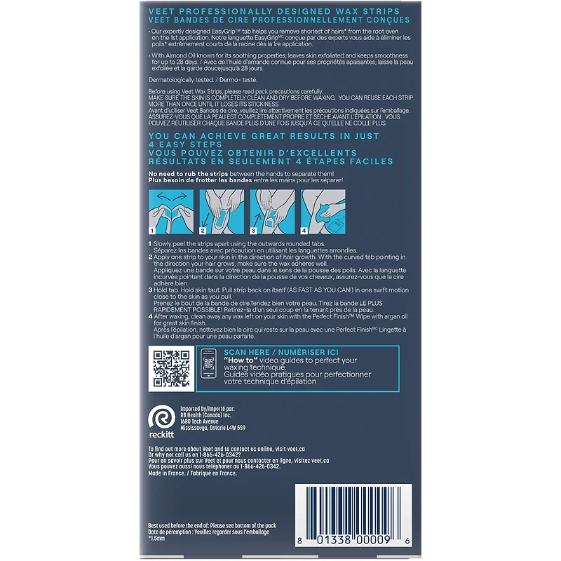 Veet® Professional™ Wax Strips, For Legs & Body, Sensitive Skin, With Almond Oil