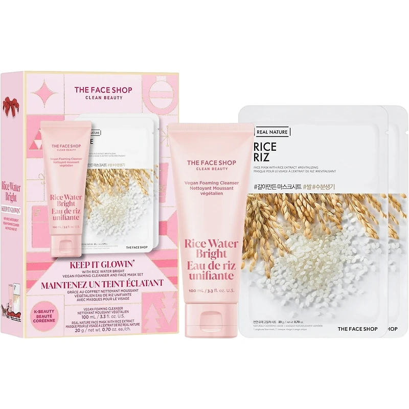 KEEP IT GLOWIN' with Rice Water Bright Vegan Foaming Cleanser and Face Mask Set