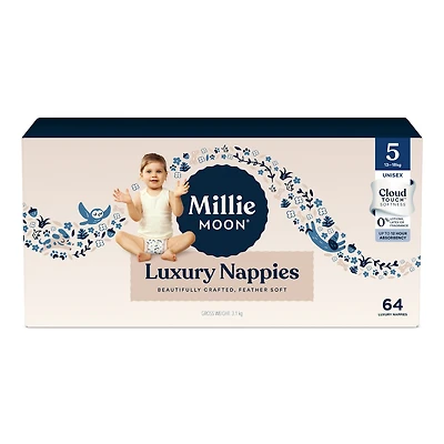 Millie Moon Luxury Diapers, Size 5, 64 Count