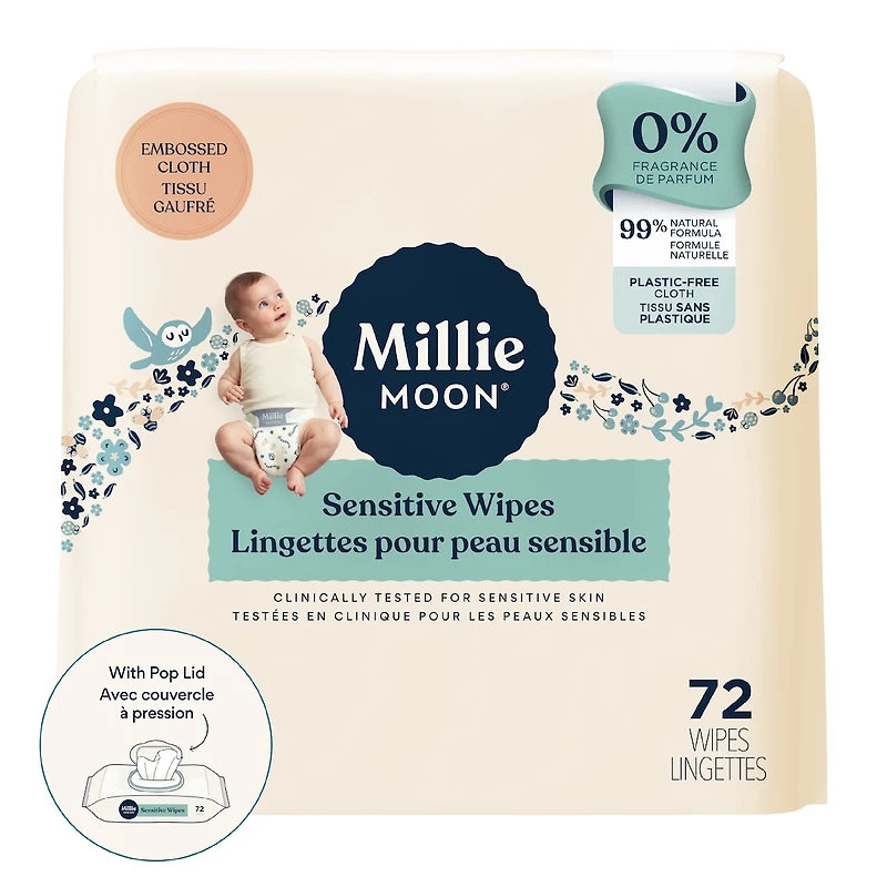 Millie Moon Senstitive Wipes, 72 Count