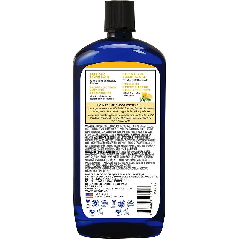 Bain moussant avec du sel d'epsom pur, baume au citron avec des prébiotiques et des huiles essentielles