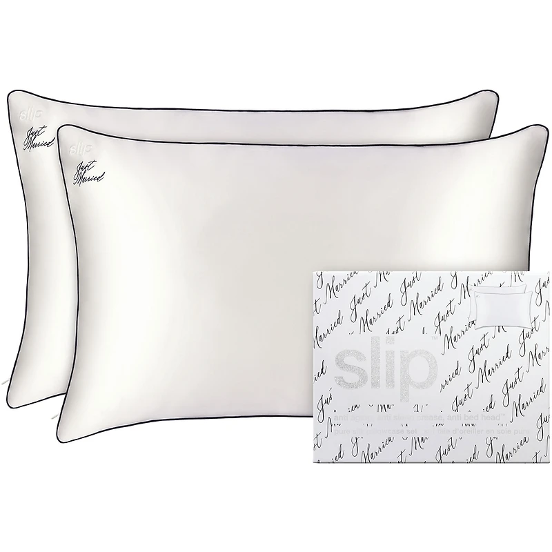 ensemble taies d'oreiller pure soie queen slip - tout juste marié