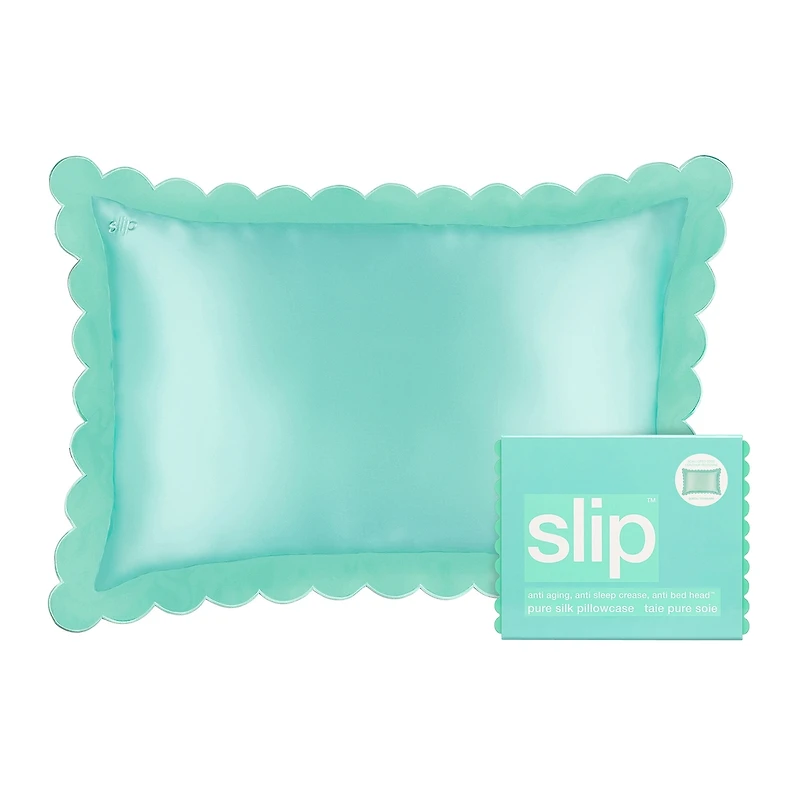 slip pure silk queen pillowcase with scalloped edge - turquoise