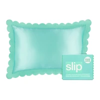slip pure silk queen pillowcase with scalloped edge - turquoise