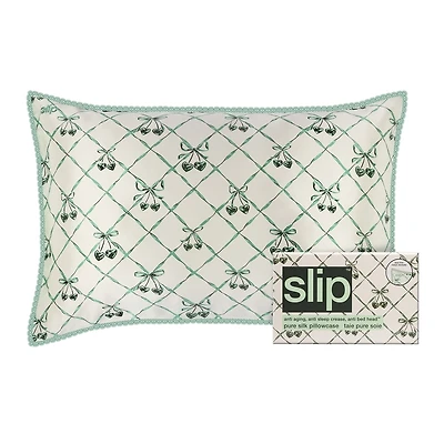 slip pure silk queen pillowcase with lace trim - wintergreen