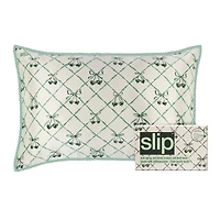 slip pure silk queen pillowcase with lace trim - wintergreen