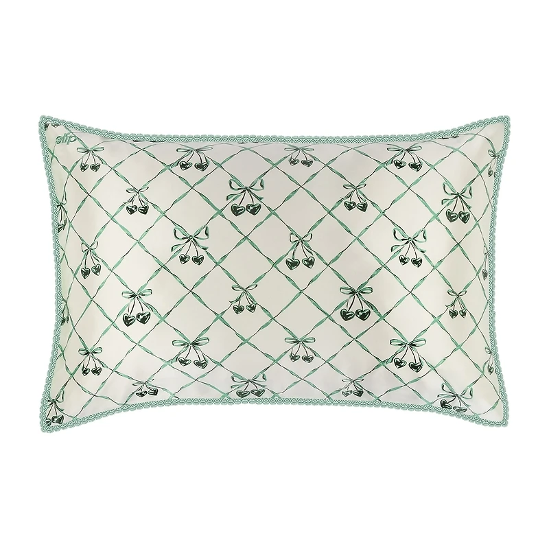 slip pure silk queen pillowcase with lace trim - wintergreen